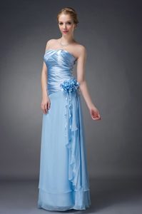 Strapless Ruched Mother of The Bride Dress with Handle Flowers in Baby Blue