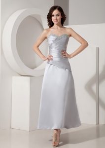 New Gray Sweetheart Ankle-length Ruched Mother of Bride Dress with Beading