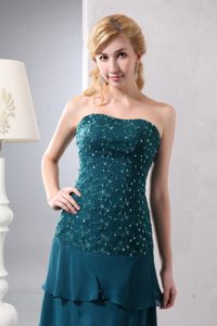 Turquoise Strapless Long Layered Beaded Chiffon Mother of Bride Dress
