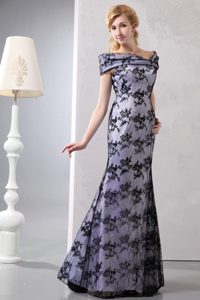 off-the-shoulder Long Black and White Lace Mother Dress for Wedding