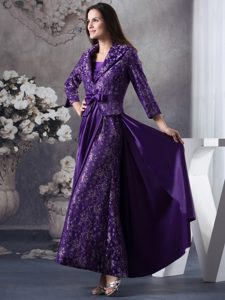 Strapless Ankle-length Purple Mother of Bride Dress with Jacket and Bowknot
