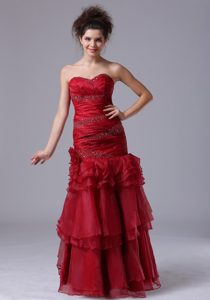 Mermaid Ruffled Red Sweetheart Organza 2013 Debs Prom Dresses with Beading
