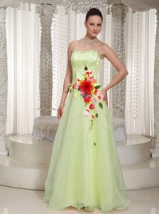 Beaded Organza Lovely Long Strapless Prom Dress in Light Yellow