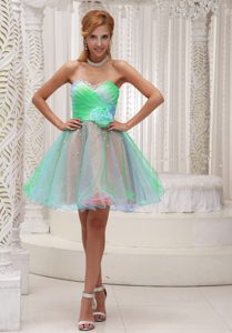 Ombre Color Ruched Organza Prom Dresses with Flower for Wholesale Price
