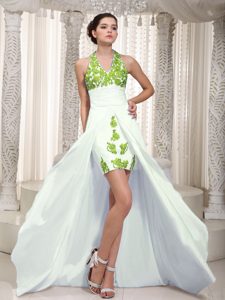 Custom Made Appliqued White High Low Dresses for Prom with Halter Top