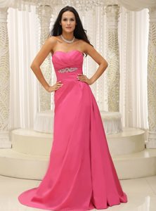 Discount Rose Pink Sweetheart Ruched Senior Prom Dress with Appliques