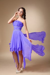 Discount Purple A-line Strapless Asymmetrical Prom Dresses