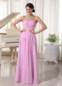 Perfect Ruched Chiffon Sweetheart Prom Dresses for Summer in Baby Pink