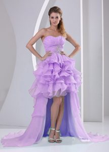 Inexpensive Lavender Organza Sweetheart Dress for Prom with High Low