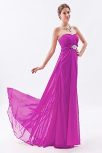 Fuchsia Empire Strapless Prom Party Dresses with Ruches and Beads