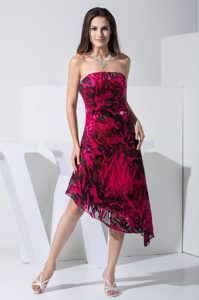 Printing Strapless Prom Celebrity Dress with Asymmetrical Hemline for Summer