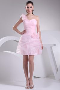 Pretty Baby Pink Ruched and Ruffled Junior Prom with One Shoulder in Organza