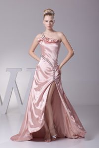 One Shoulder Prom Pageant Dress with High Slit and Beads for Spring