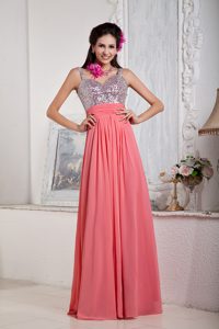 Watermelon Prom Evening Dresses with Spaghetti Straps and Sequins