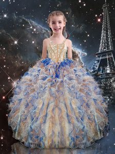 Dramatic Ball Gowns Little Girls Pageant Dress Wholesale Multi-color Straps Organza Sleeveless Floor Length Lace Up