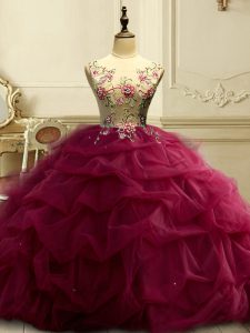 Attractive Burgundy Sleeveless Organza Lace Up Quince Ball Gowns for Military Ball and Sweet 16 and Quinceanera
