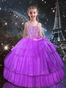 Low Price Floor Length Ball Gowns Sleeveless Lilac Pageant Gowns For Girls Lace Up