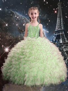 Straps Sleeveless Lace Up Little Girl Pageant Dress Yellow Green Organza
