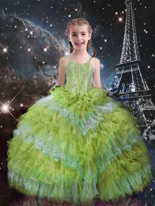 Most Popular Ball Gowns Little Girls Pageant Dress Wholesale Yellow Green Straps Organza Sleeveless Floor Length Lace Up