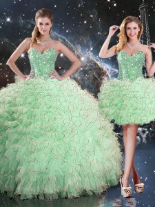 Apple Green Lace Up Sweetheart Beading and Ruffles 15 Quinceanera Dress Organza Sleeveless