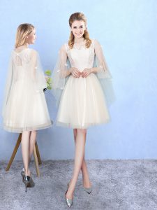 Knee Length Champagne Dama Dress Tulle Half Sleeves Lace
