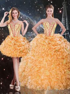 Orange Sleeveless Beading and Ruffles Floor Length Sweet 16 Dresses