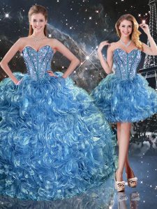 Customized Sleeveless Beading and Ruffles Lace Up Quince Ball Gowns