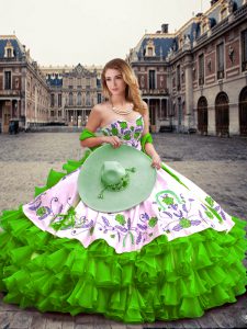 New Arrival Green Sleeveless Organza Lace Up Ball Gown Prom Dress for Military Ball and Sweet 16 and Quinceanera