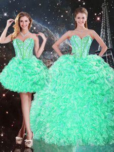 Eye-catching Apple Green Sleeveless Beading and Ruffles Floor Length Quinceanera Gown
