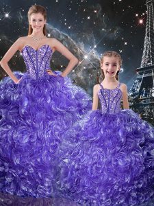 Most Popular Beading and Ruffles Vestidos de Quinceanera Purple Lace Up Sleeveless Floor Length