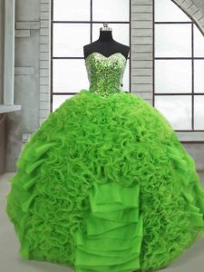 Pretty Beading and Ruffles Quinceanera Gowns Green Lace Up Sleeveless Floor Length