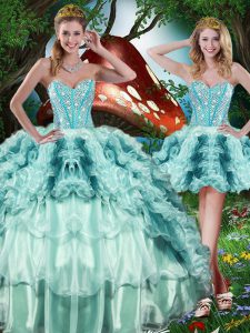 Glamorous Multi-color Sleeveless Organza Lace Up 15 Quinceanera Dress for Military Ball and Sweet 16 and Quinceanera