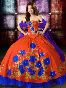 Designer Multi-color Taffeta Lace Up Strapless Sleeveless Floor Length Sweet 16 Dresses Embroidery
