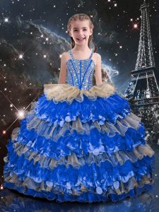 Organza Sleeveless Floor Length High School Pageant Dress and Beading and Ruffled Layers