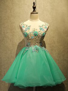 Lovely Sleeveless Mini Length Embroidery Lace Up Evening Dress with Green