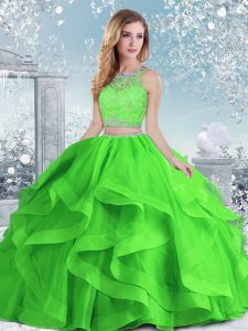 Exceptional Ball Gowns Organza Scoop Sleeveless Beading and Ruffles Floor Length Clasp Handle 15 Quinceanera Dress