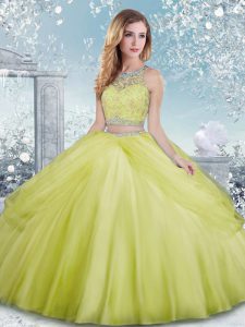 Floor Length Yellow Green 15 Quinceanera Dress Scoop Sleeveless Clasp Handle