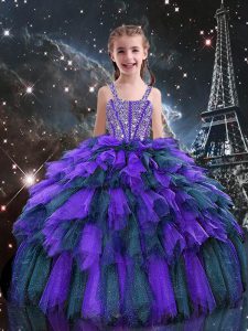 Top Selling Floor Length Ball Gowns Sleeveless Eggplant Purple Little Girls Pageant Dress Lace Up