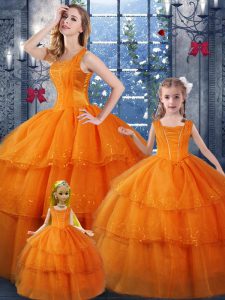 Exceptional Orange Lace Up Sweet 16 Dresses Ruffled Layers Sleeveless Floor Length