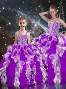 Pretty Multi-color Sweet 16 Dresses Military Ball and Sweet 16 and Quinceanera with Beading and Ruffles Sweetheart Sleev