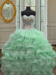 Apple Green Ball Gowns Ruffles Quinceanera Gown Lace Up Organza Sleeveless Floor Length
