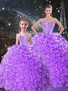 Lavender Sleeveless Organza Lace Up Sweet 16 Dress for Military Ball and Sweet 16 and Quinceanera