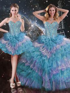Eye-catching Multi-color Sleeveless Floor Length Beading and Ruffled Layers Lace Up Ball Gown Prom Dress