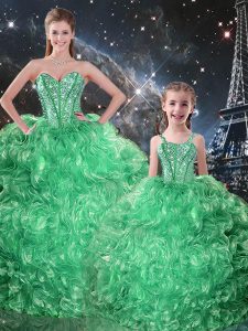 Extravagant Beading and Ruffles Vestidos de Quinceanera Green Lace Up Sleeveless Floor Length