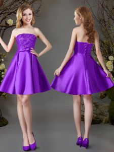 Traditional Satin Sleeveless Mini Length Quinceanera Court Dresses and Beading