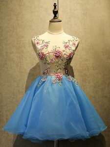 Baby Blue Sleeveless Embroidery Mini Length Prom Gown