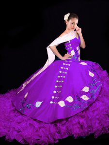 Organza Sleeveless Quinceanera Dress Brush Train and Embroidery and Ruffles