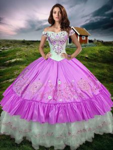 Lilac Lace Up 15th Birthday Dress Beading and Embroidery and Ruffled Layers Sleeveless Floor Length
