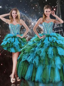 High Quality Sleeveless Floor Length Beading and Ruffles and Ruffled Layers Lace Up Quinceanera Gown with Multi-color