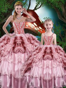 Floor Length Lace Up Sweet 16 Quinceanera Dress Multi-color for Military Ball and Sweet 16 and Quinceanera with Beading 